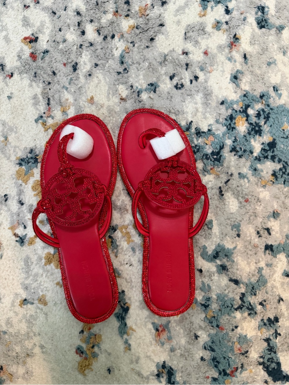 Red Women's Slide Sandals with Logo Medallion